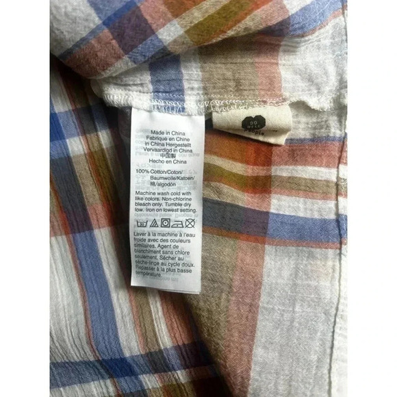 Madewell V-Neck Shoulder-Ruffle Top XL Plaid Cotton Lightweight Summer - Picture 11 of 12